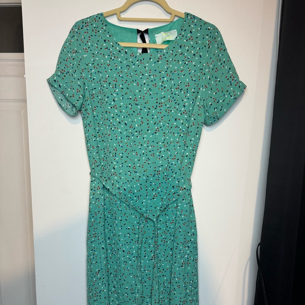 Teal Patterned Midi Dress